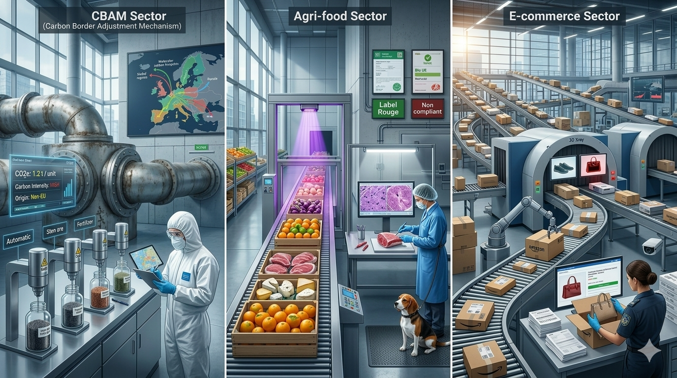 Douanes sectorielles : CBAM, agroalimentaire, e-commerce
