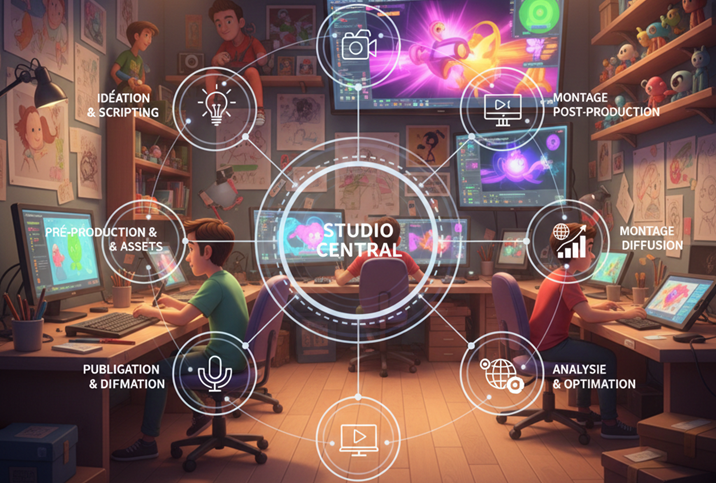 Workflow intégré : monter et animer comme un studio